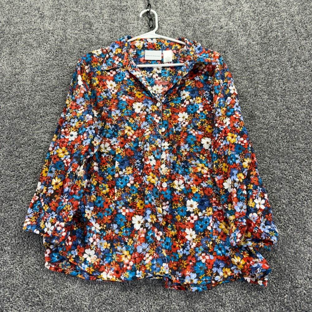 Alfred Dunner Button Up Shirt Womens 18 Multicolor Floral Cotton Long Sleeve Top